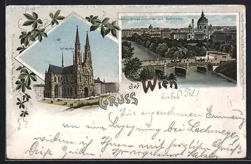 Lithographie Wien, Elisabethbrücke und Karlskirche