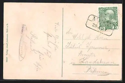 AK Melk a. D., Flusspartie mit Blick zum Stift