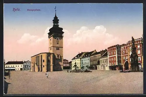 AK Retz, Hauptplatz mit Denkmal