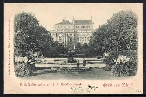 AK Wien, K. k. Volksgarten mit k. k. Hof-Burgtheater