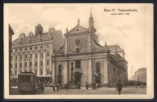 AK Wien, Paulanerkirche und Strassenbahn