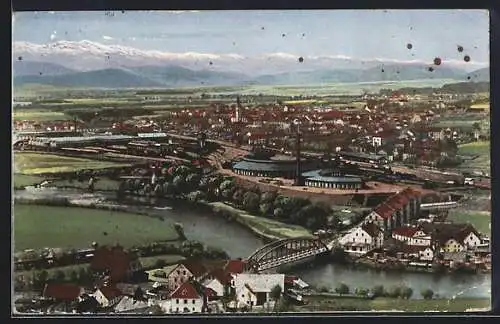 AK Knittelfeld, Panorama mit Bahnhof und Zirbitzkogel