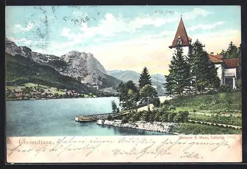 AK Grundlsee, Uferpartie mit Villa Jurie