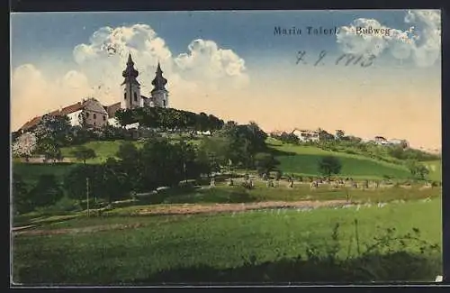 AK Maria Taferl, Bussweg mit Blick zur Kirche