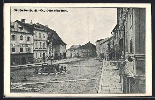 AK Rohrbach /O.-Ö., Marktplatz mit Geschäft von Ferdinand Schwarz