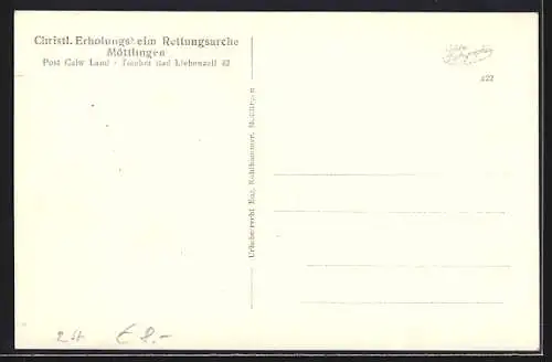 AK Möttlingen /Calw Land, Christliches Erholungsheim Rettungsarche, Innenansicht