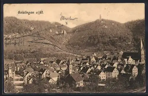 AK Geislingen a. St., Teilansicht mit Kirche