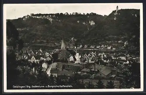 AK Geislingen /Stg., Teilansicht mit Oedenturm und Burgruine Helfenstein