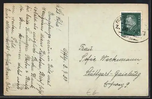 AK Offenburg, Volksgarten mit Denkmal