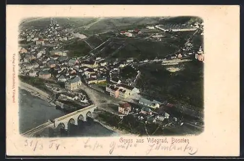 AK Visegrad, Teilansicht mit Brücke über die Drina