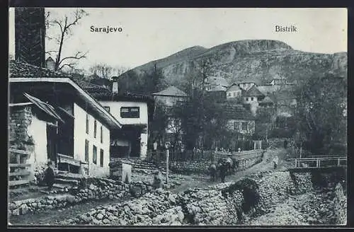 AK Sarajevo-Bistrik, Teilansicht mit Strasse und Bergblick