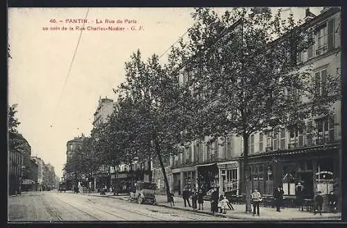 AK Pantin, La Rue de Paris au coin de la Rue Charles-Nodier