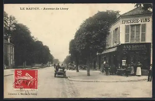 AK Le Raincy, Avenue de Livry avec épicerie et voitures en mouvement