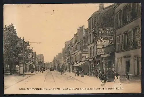 AK Montreuil-sous-Bois, Rue de Paris prise de la Place du Marché