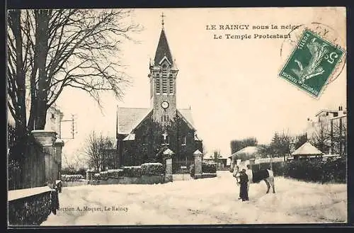 AK Le Raincy, Le Temple Protestant sous la neige