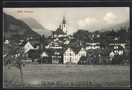 AK Schwyz, Stadtansicht im Sonnenschein