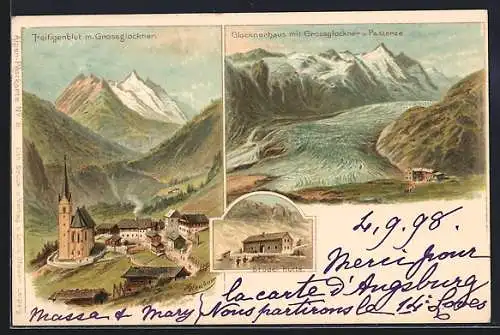 Lithographie Heiligenblut, Glocknerhaus am Grossglockner, Stüdel-Hütte um 1900