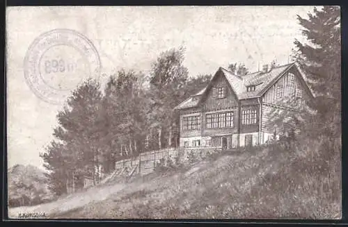 Künstler-AK Franz-Krebs-Schutzhaus, Wiener Wald, Schutzhaus am Schöpfel