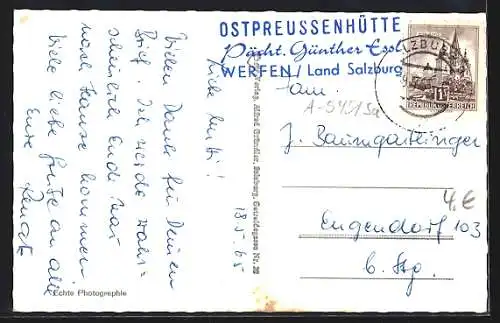 AK Ostpreussenhaus, Wanderer vor der Hütte