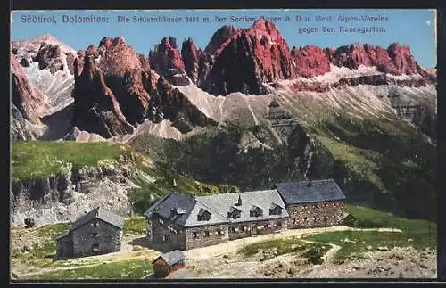 AK Schlernhaus, Blick auf die Berghütte