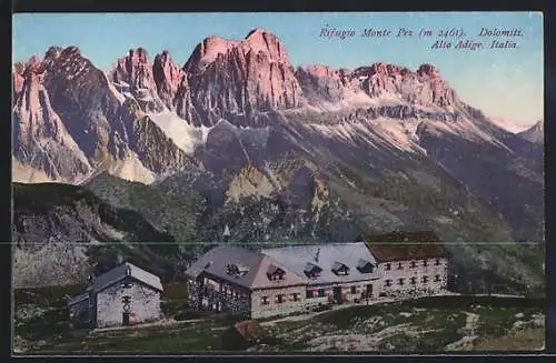 AK Rifugio Monte Pez, Ansicht mit Gipfelkette aus der Vogelschau