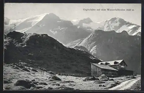 AK Orglerhütte, Blick auf die Berghütte mit dem Wasserfallboden