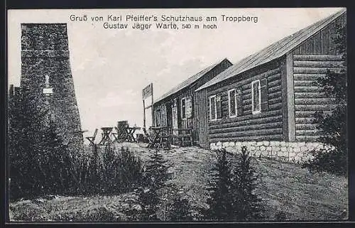 AK Karl Pfeiffers Schutzhaus, Berghütte am Truppberg und Gustav Jäger Warte