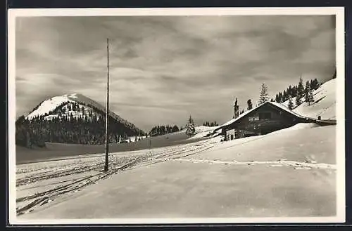 AK Riesenhütte, Berghütte mit Blick gegen die Hochries