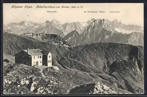 AK Nebelhornhaus, Berghütte in den Allgäuer Alpen, Gebirgspanorama