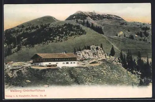 AK Wallberg-Unterkunftshaus, Aussenansicht der Berghütte, mit Hüttenstempel