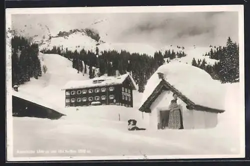 AK Alpengasthof Auenhütte, Berghütte bei Oberstdorf im Schnee