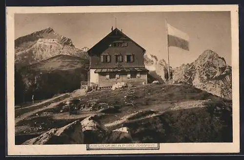 AK Adolf Zoeppritz-Haus, Berghütte am Kreuzeck mit Alp- und Zugstpitze