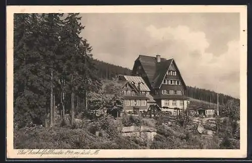 AK Zackelfallbaude, Die Berghütte im Sommer