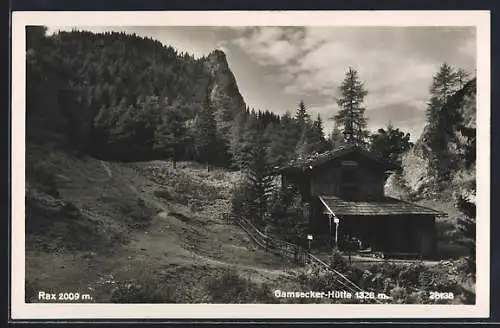 AK Gamsecker-Hütte /Rax, Berglandschaft mit Hütte