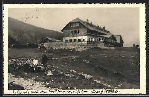 AK Karl Ludwigshaus auf der Rax, Ansicht mit Predigtstuhl