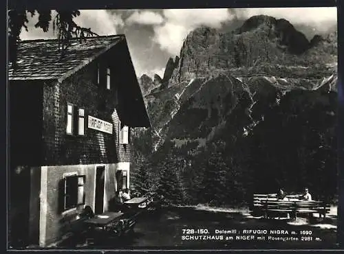 AK Schutzhaus am Niger /Dolomiten, Rosengarten im Sonnenschein