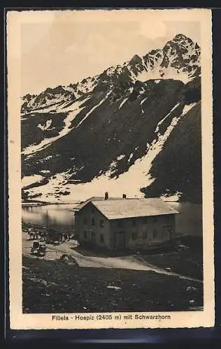 AK Flüela-Hospiz, Uferpartie mit Blick zum Schwarzhorn