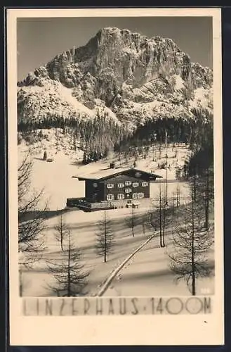 AK Linzerhaus /Wurzeralm, Blick auf die Berghütte im Winter