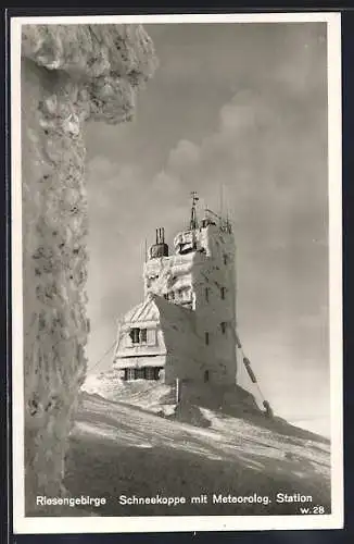 AK Schneekoppe /Riesengebirge, Meteorologische Station im Schnee