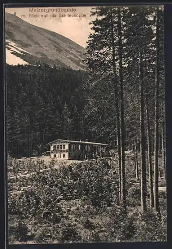 AK Riesengebirge, Melzergrundbaude mit Blick auf die Schneekoppe