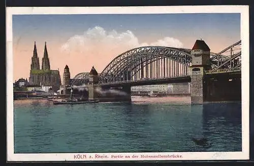 AK Köln, Rheinpartie an der Hohenzollernbrücke