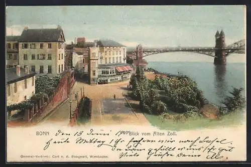 AK Bonn, Blick vom alten Zoll, Rheinbrücke