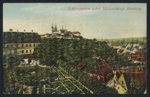 AK Bamberg, Schlossgarten mit Michaelsberg