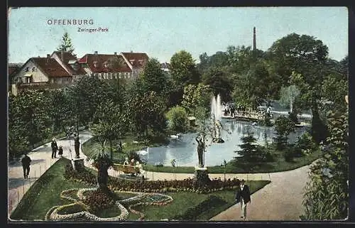 AK Offenburg, Zwinger-Park mit Teich