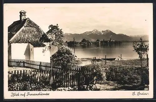 AK Seebruck, Blick auf Frauenchiemsee