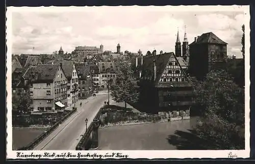 AK Nürnberg, Blick auf den Henkersteg und Burg