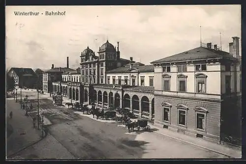 AK Winterthur, Bahnhof mit Kutschen