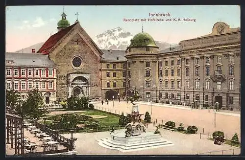 AK Innsbruck, Rennplatz mit Hofkirche und K.K. Hofburg