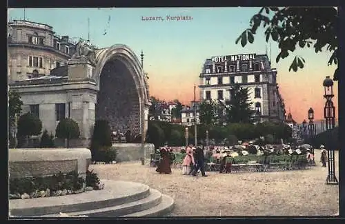 AK Luzern, Kurplatz mit Hotel National