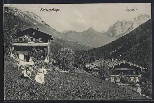 AK Ebbs, Pfandlhof mit Blick auf das Kaisergebirge